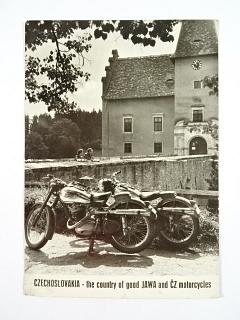 Jawa 250 pérák tzv. velký hliník - 1953 - pohlednice - Červená Lhota