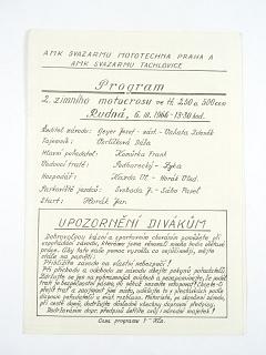Program 2. zimního motocrosu ve tř. 250 a 500 ccm - Rudná - 6. 3. 1966