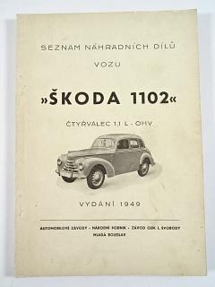 Škoda 1102  - seznam náhradních dílů - 1949