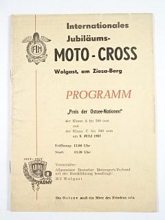Internationales Jubiläums- Moto-cross - Wolgast, am Ziesa-Berg - Programm - Preis der Ostsee-Nationen - 10. Juli 1967 - Wolgast + Ausschreibung