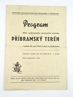 Program VIII. rychlostního terénního závodu Příbramský terén - 28. září 1958 - Příbram