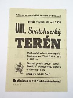 VIII. Svatohorský terén - rychlostní závod motocyklů - 28. 9. 1958 - Příbram - leták