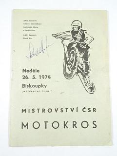Mistrovství ČSR - motokros - 26. 5. 1974 - Biskoupky - Nezvalovo údolí - program + vstupenka