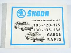 Škoda 105, 120, 125, 130, 135, 136, Garde, Rapid - seznam dílů - 1989