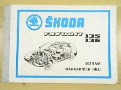 Škoda Favorit 135, 136 - seznam náhradních dílů - 1992