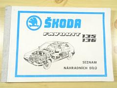 Škoda Favorit 135, 136 - seznam náhradních dílů - 1992