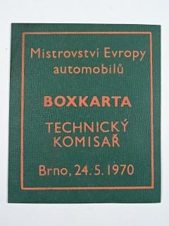 Mistrovství Evropy automobilů - Boxkarta - Technický komisař - Brno, 24. 5. 1970
