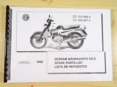 ČZ 125/488-4, ČZ 180/487-4 - seznam náhradních dílů - 1992 - REPRINT!!!