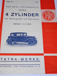 Tatra Type 54 - 4 Zylinder - Inhalt 1.5 Liter - prospekt - 1931