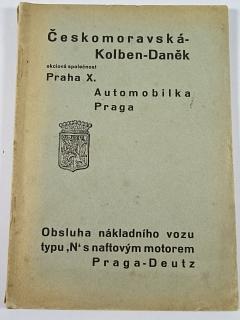 Praga N - obsluha nákladního vozu typu N s naftovým motorem Praga - Deutz - 1932