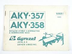 AKY-357, AKY-358 - rotační kypřič s kopinatými a normálními noži - použití - popis - návod k obsluze - seznam dílů - VARI - Agrozet jičín - 1989