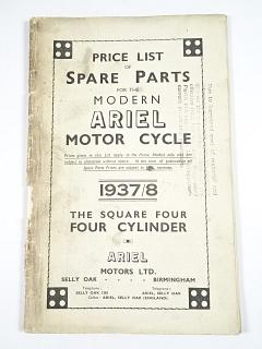 Ariel - Price List of Spare Parts for the Modern Ariel Motor Cycle - 1937/8 - the Square Four - Four Cylinder