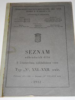 Praga N - seznam náhradních dílů k 5-tunovému nákladnímu vozu - XXI. - XXII. serie - 1932