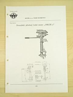 Dvoudobý přívěsný lodní motor Orlík 3 - katalogový list - 1960 - Motor n. p., České Budějovice