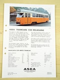 ASEA - Tramcars for Melbourne - prospekt s nalepenou fotografií - 1973