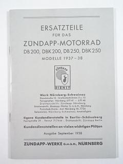 Zündapp DB 200, DBK 200, DB 250, DBK 250 Modelle 1937 - 38 - Ersatzteile - REPRINT!!!