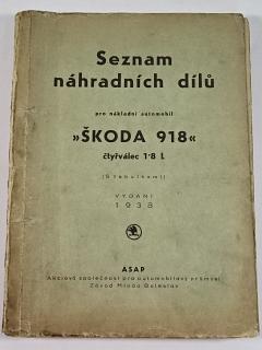 Škoda 918 - seznam náhradních dílů pro nákladní automobil - 1938 - ASAP Mladá Boleslav