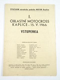Oblastní motocross Kaplice - 15. 5. 1966 - vstupenka (program)