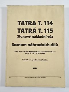 Tatra T. 114 - Tatra T. 115 - 3 tunový nákladní automobil - seznam náhradních dílů - 1948