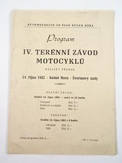 IV. terénní závod motocyklů - krajský přebor - 14. 10. 1962 - Kutná Hora - Švermovy sady - program