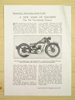 A New Make Of Machine - The 350 Two-Stroke Pouncy - Reprinted from Motor Cycling March 11, 1931