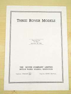 Three Rover Models - Rover Company Limited - 1953