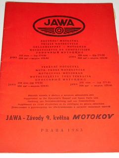 JAWA 250/579/02, 350/575/02 soutěžní motocykl, 250/579/01, 350/575/01 terénní motocykl - 1963 - dodatek návodu k obsluze a seznamu náhradních dílů