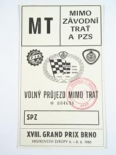 XVIII. Grand Prix Brno - Mistrovství Evropy 6. - 8. 6. 1986 - volný průjezd mimo trať