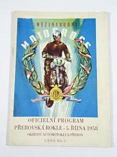 Přerov - Přerovská rokle - mezinárodní motocross - 5. října 1958 - program