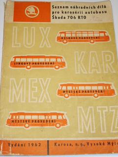Škoda 706 RTO - LUX - KAR - MEX - MTZ - seznam náhradních dílů pro karoserii autobusu - 1962