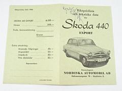 Škoda 440 Export - technická data + ceník - 1956