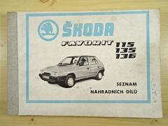 Škoda Favorit 115, 135, 136 - seznam náhradních dílů - 1988