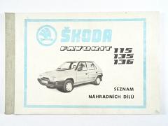 Škoda Favorit 115, 135, 136 - seznam náhradních dílů - 1988