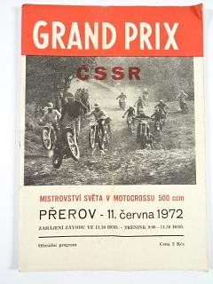 Grand Prix ČSSR - Mistrovství světa v motocrossu - Přerov - 11. června 1972 - oficiální program