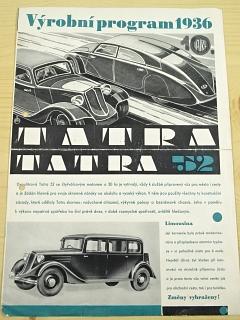 Tatra - výrobní program 1936 - Tatra 52, 70a, 77, 75, 57 - prospekt