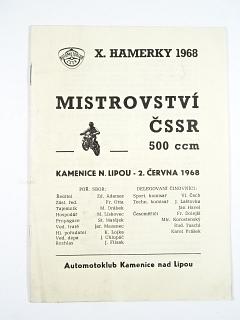 X. Hamerky 1968 - Mistrovství ČSSR 500 ccm - Kamenice n. Lipou - 2. června 1968 - program