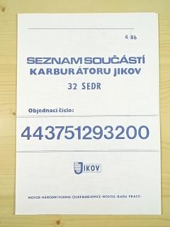 Jikov 32 SEDR  2932 - karburátor - seznam součástí - Škoda 120 L, GL, model M II - 1986