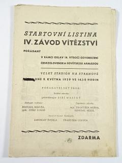 Startovní listina - IV. závod vítězství - Strahov - 9. 5. 1959