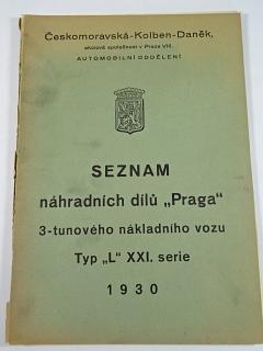 Praga L - seznam náhradních dílů 3-tunového nákladního vozu - 1930
