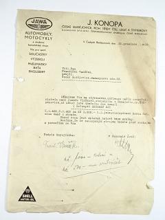 Jan Konopa, zastoupení Jawa, České Budějovice - zakoupení motocyklu Grizzly 250 - 1935