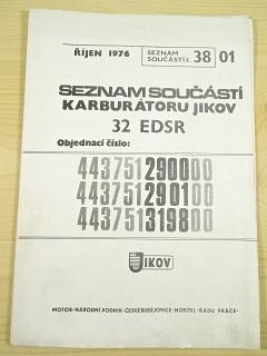 Jikov 32 EDSR -  seznam součástí karburátoru - 1976 - Škoda 105, 120