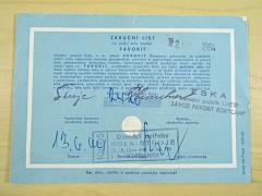 Eska - záruční list na jízdní kolo značky Favorit - 1964
