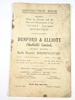 Dunelt - Instruction Book - Hints on Driving and the Care and Maintenance of the Dunelt - Four-Stroke - Motorcycles - Dunford & Elliot, Birmingham