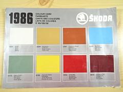 Škoda 105, 120, 130, Rapid - colour card - Farbkarte - vzorník barev - 1986 - Motokov