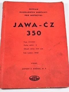JAWA-ČZ 350 Typ 354/04 - 1958 - seznam náhradních součástí