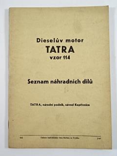 Tatra - dieselův motor Tatra vzor 114 - seznam náhradních dílů - 1947
