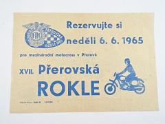 Rezervujte si neděli 6. 6. 1965 pro mezinárodní motokros v Přerově - XVII. Přerovská rokle - leták