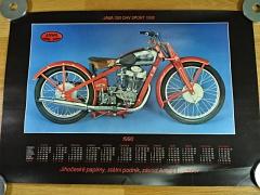 JAWA 350 OHV sport 1938 - plakát - kalendář - 1990 - Jihočeské papírny, s. p., závod Artypa Holubov