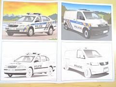Policie - omalovánky - Škoda Octavia - Volkswagen Transporter - vrtulník EC 135