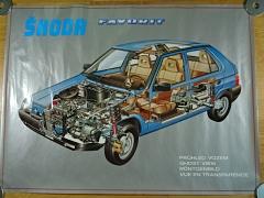 Škoda Favorit - průhled vozem, převodovka, elektrická instalace, hydraulická brzda  - plakát